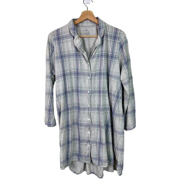 J. Jill Sleep Ultrasoft Shirtdress Gray Plaid Pajamas Long Sleeve Size Large - Picture 1 of 6